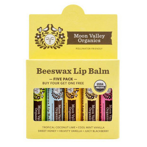 Organic Beeswax Lip Balm Variety Pack 5 Count by Moon Valley Organics