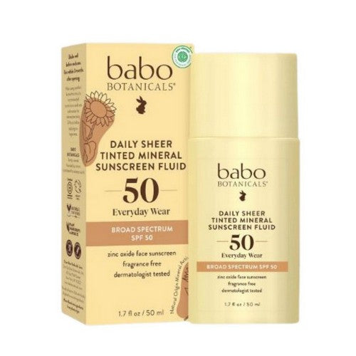 Daily Sheer Fluid Tinted Sunscreen SPF 50 1.7 Oz by Babo Botanicals