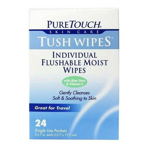 Individual Flushable Tush Wipes 24 Count by PureTouch Skin Care