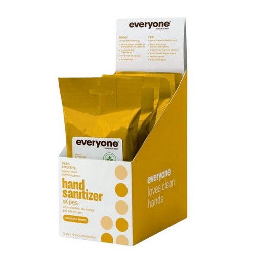 Hand Sanitizer Wipes Coconut + Lemon Pouch 15 Count by Everyone