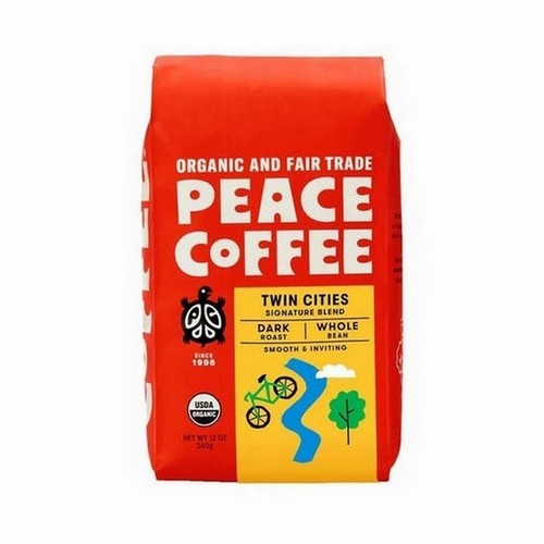 Organic Fair Trade Twin Cities Blend Dark Roast Whole Bean Coffee 12 Oz by Peace Coffee