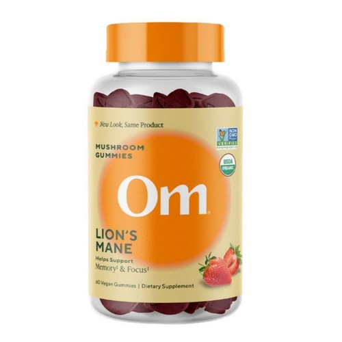 Lion'S Mane Mushroom Gummies Strawberry 60 Gummies by Om Mushrooms