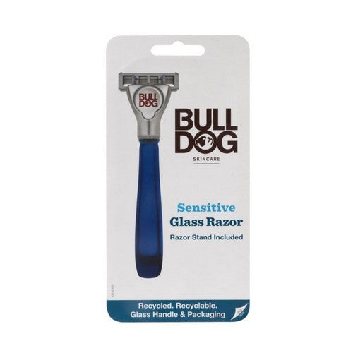 Mens Skincare Sensitive Glass Handle Razor With Razor Stand 1 Count by Bulldog Natural Skincare