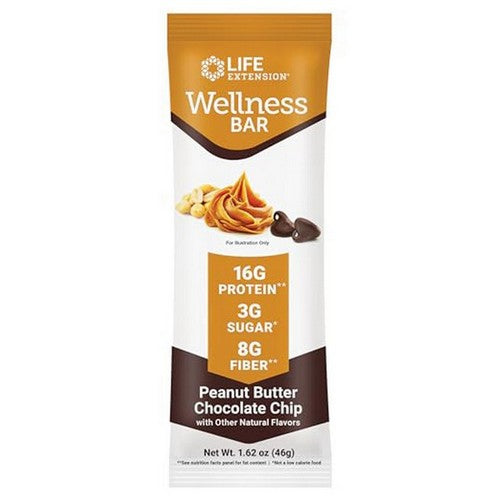 Wellness Bar Peanut Butter Chocolate Chip 6 Bars (.62 Oz Each) by Life Extension