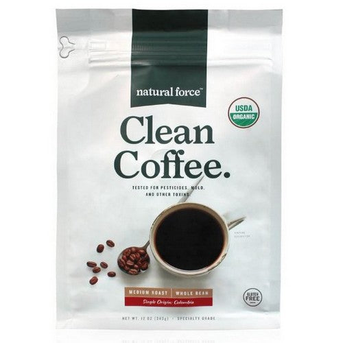 Clean Coffee Regular Medium Roast Whole Bean 12 Oz by Natural Force