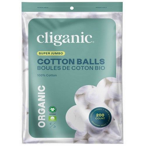 Organic Super Jumbo Cotton Balls 200 Count by Cliganic