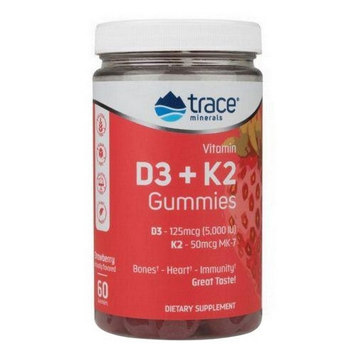 Vitamin D3 + K2 Gummies Strawberry Flavor 60 Count by Trace Minerals