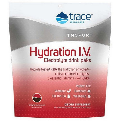 Hydration I.V. Electrolyte Drink Paks Strawberry Coconut Flavor 16 Packets by Trace Minerals