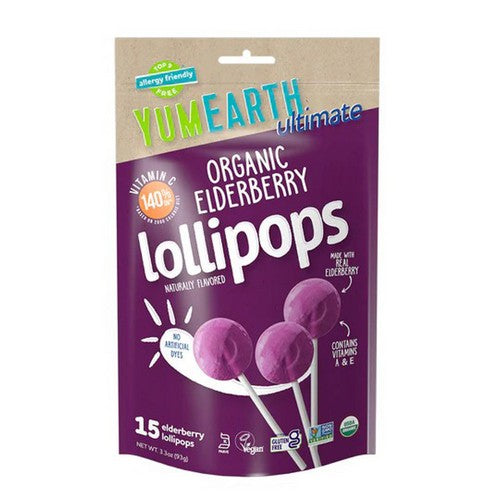 Ultimate Organic Elderberry Lollipops 15 Count ( 3.3 Oz) by YumEarth