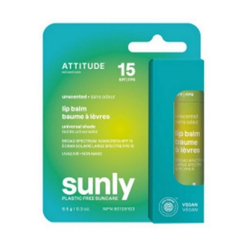 Lip Balm SPF 15 Sunly Plastic Free Unscented 0.3 Oz by Attitude