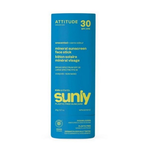 Kids Mineral Sunscreen Face Stick SPF 30 Sunly Plastic Free Unscented 0.7 Oz by Attitude