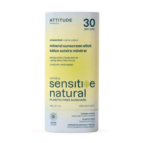 Mineral Sunscreen Stick SPF 30 Sunly Plastic Free Unscented 2.1 Oz by Attitude