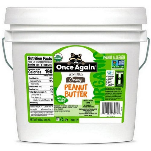 Organic Unsweetened Creamy Peanut Butter 9 Lbs by Once Again Nut Butter