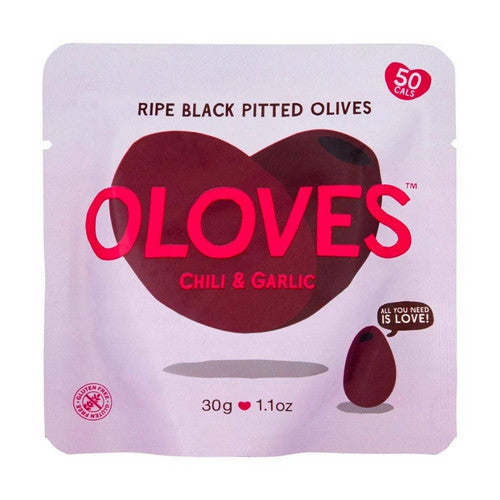 Black Pitted Olives Chili And Garlic 1.1 Oz (Case Of 10) by Oloves