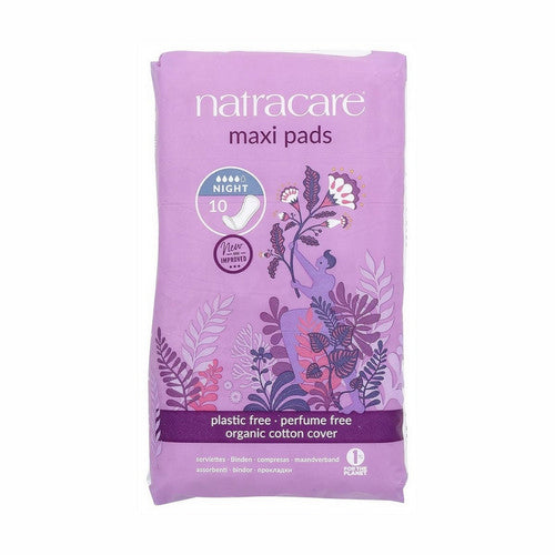Organic Cotton Maxi Pads Night Time 10 Count by Natracare