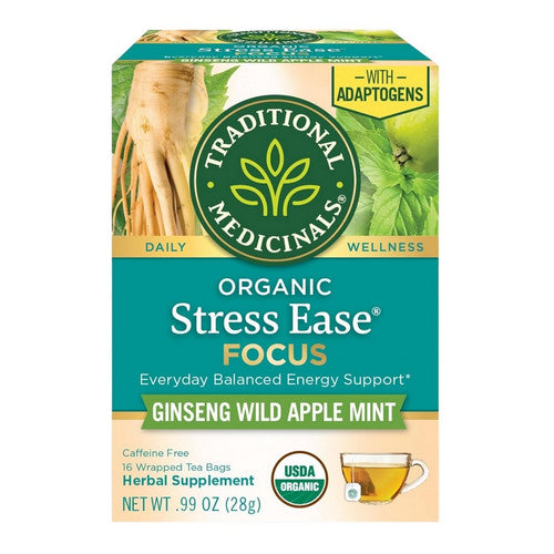 Organic Stress Ease Focus With Adaptogens Ginseng Wild Apple Mint 16 Bags by Traditional Medicinals