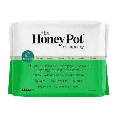 Organic Herbal Heavy Flow Pantiliners With Wings 20 Count by The Honey Pot