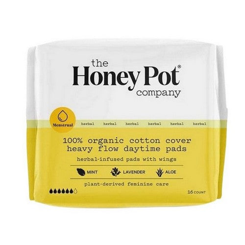 Organic Herbal Heavy Flow Menstrual Pads With Wings 16 Count by The Honey Pot