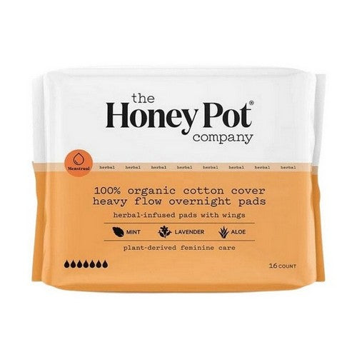Organic Herbal Overnight Heavy Flow Menstrual Pads With Wings 16 Count by The Honey Pot