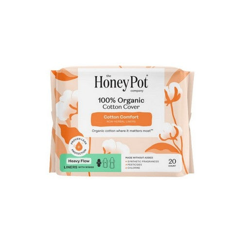 Organic Non Herbal Heavy Flow Pantiliners With Wings 20 Count by The Honey Pot