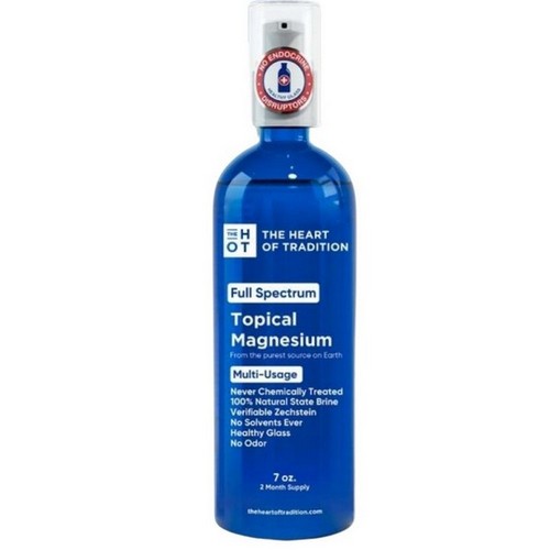 Full Spectrum 100% Topical Magnesium in Blue Glass 7 Oz by The Heart Of Tradition