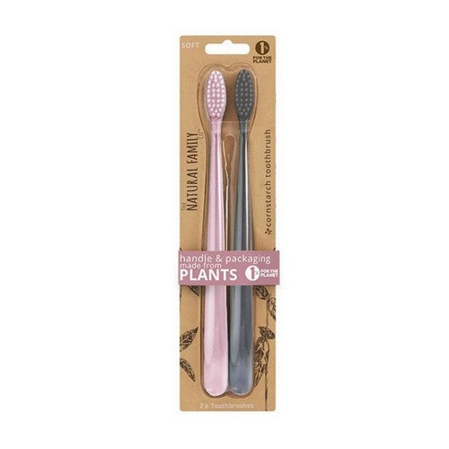 Toothbrush Twin Pack Soft Assorted Colours 2 Pieces by The Natural Family Co