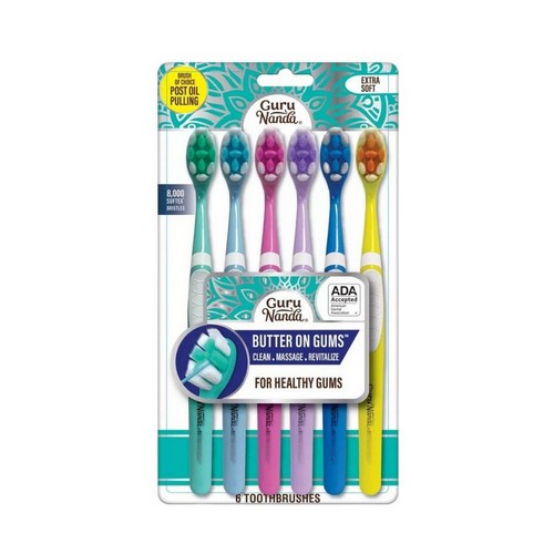 Adult Toothbrush Extra Soft Bristles Butter On Gums 6 Count by Gurunanda