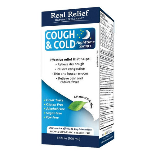 Real Relief Cough And Cold Nighttime 3.4 Oz by Homeolab