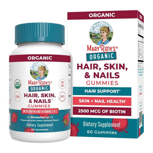 Strawberry Organic Hair Skin & Nails Gummies 60 Count by MaryRuth's