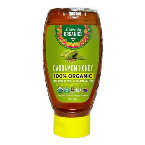 Organic Raw Cardamom Honey squeeze bottle 12 Oz by Heavenly Organics