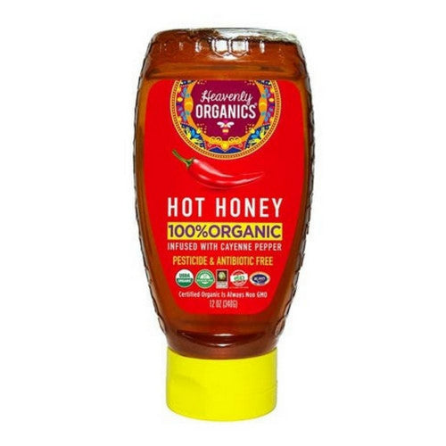 Organic Raw Hot Honey squeeze bottle 12 Oz by Heavenly Organics