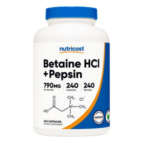 Betaine HCl + Pepsin Capsules 240 Count by Nutricost