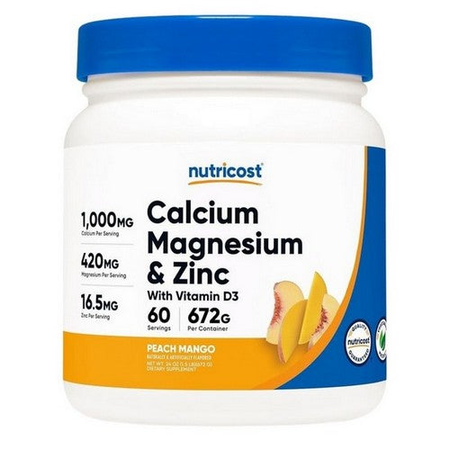 Calcium Magnesium Zinc D3 Powder Peach Mango 60 Servings by Nutricost