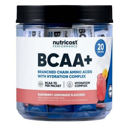 BCAA + Hydration Stickpacks Raspberry Lemonade 20 Sticks by Nutricost