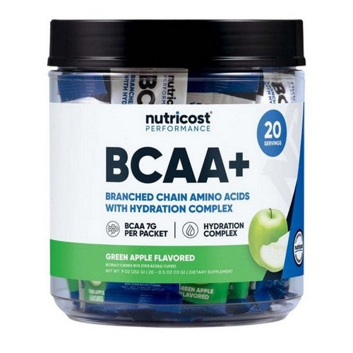 BCAA + Hydration Stickpacks Green Apple 20 Sticks by Nutricost