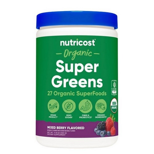 Organic Super Greens Powder Mixed Berry 10 Servings by Nutricost