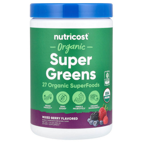 Super Greens Powder Mixed Berry Organic 30 Serving by Nutricost