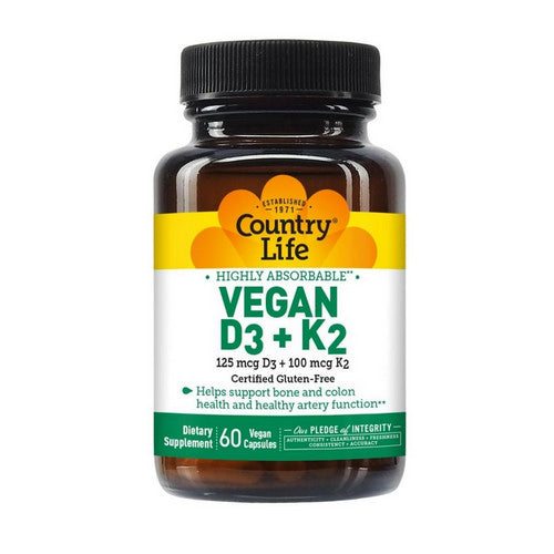 Vegan D3 Plus K2 60 Veg Caps by Country Life