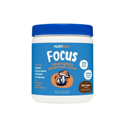 Nutrizen AM Focus Adaptogenic Mushroom Drink Hot Cocoa Flavored 8.8 Oz / 30 Servings by Nutricost