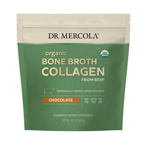Organic Bone Broth Collagen Powder Chocolate 10.74 Oz by Dr. Mercola