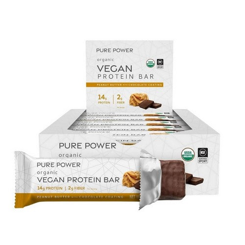 Organic Vegan Protein Bar Peanut Butter With Chocolate Coating 12 Bars (1 Box) by Pure Power