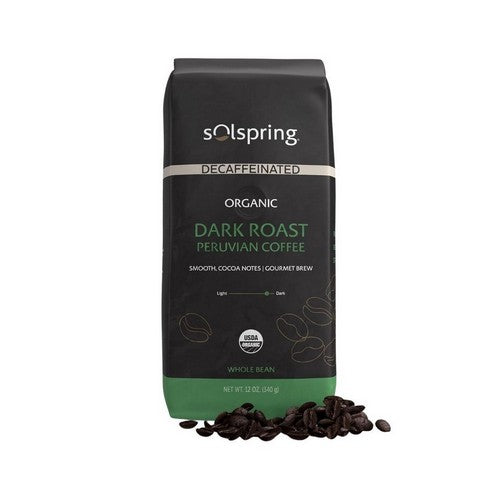 Organic Peruvian Coffee Whole Bean Dark Roast 12 Oz by Solspring Biodynamic