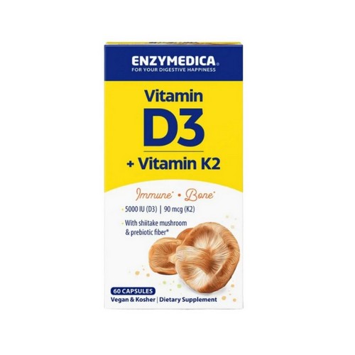 Vitamin D3 Plus Vitamin K2 60 Caps by Enzymedica