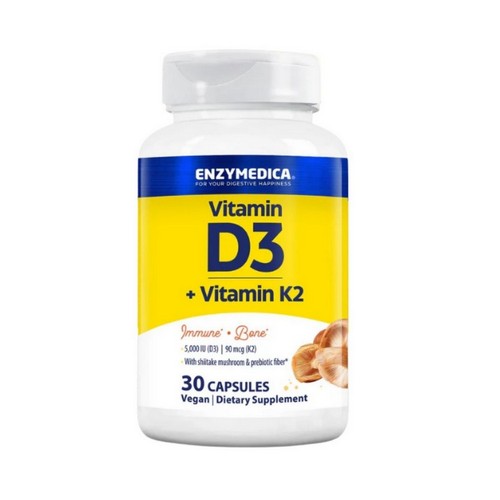 Vitamin D3 Plus K2 30 Caps by Enzymedica