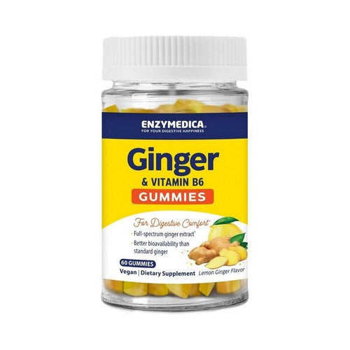 Ginger And Vitamin B6 Gummies Lemon Ginger 60 Count by Enzymedica