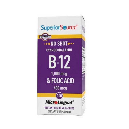 No Shot B-12 Cyanocobalamin And Folic Acid 100 Tabs by Superior Source