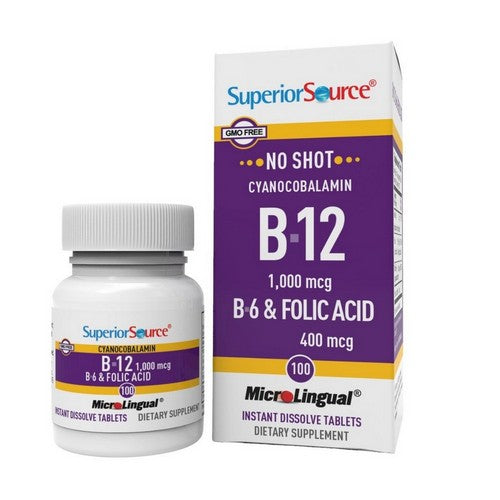 No Shot B-12 Cyanocobalamin And B-6 Folic Acid 100 Tabs by Superior Source