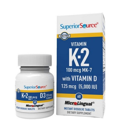 Vitamin K K2 MK-7 With Vitamin D 60 Tabs by Superior Source
