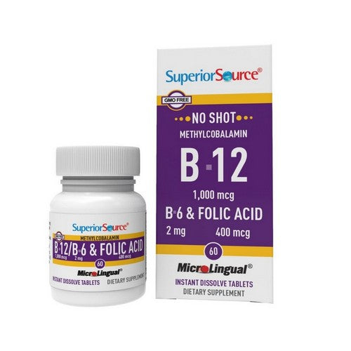 No Shot Methylcobalamin B-12 Folic Acid 60 Tabs by Superior Source