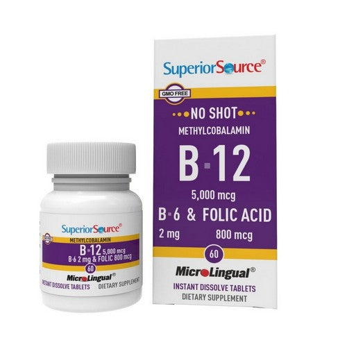 No Shot Methylcobalamin B-12 And B-6 Folic Acid 60 Tabs by Superior Source